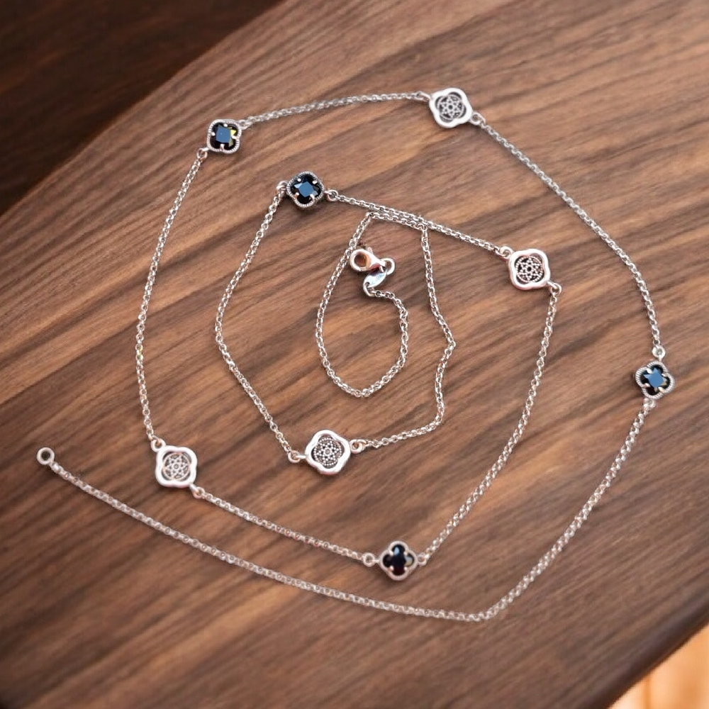 Long 35-in Rose Gold Vermeil Sterling Dyadema Italy Black Sapphire Necklace - Picture 4 of 8